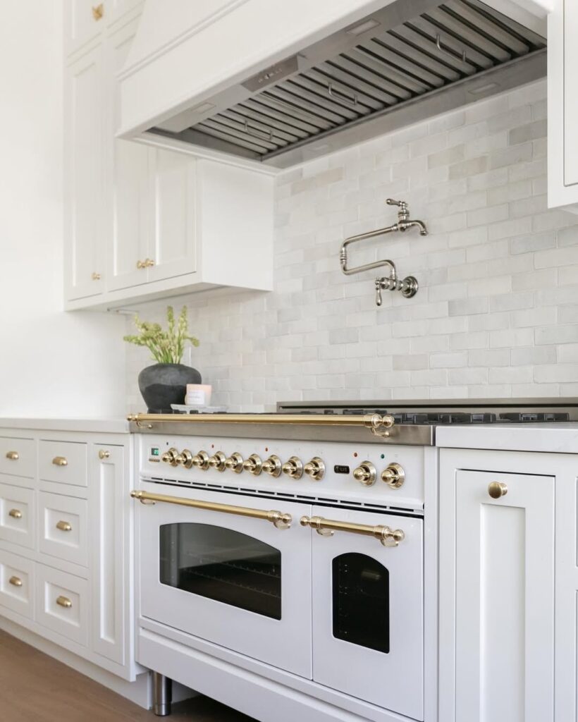 Antique White Cabinetry and Brass Hardware