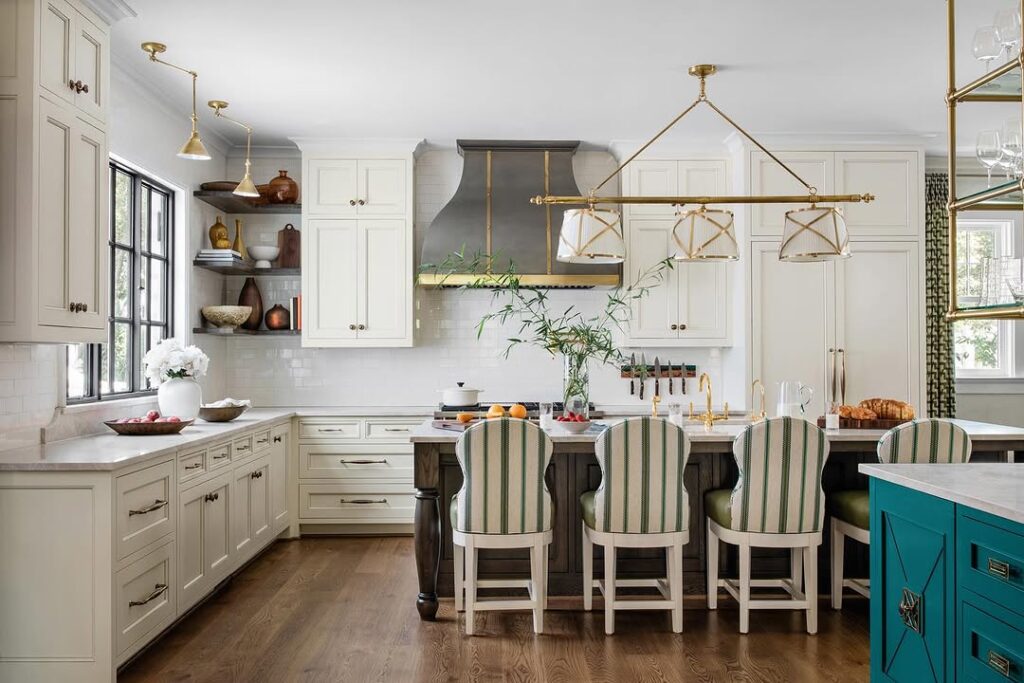 Antique White Cabinets in Mixed Metals