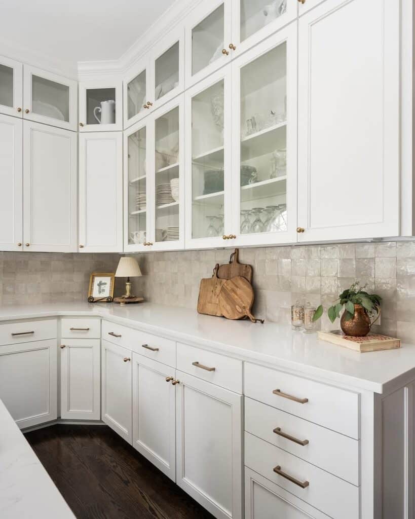 Antique White Glass-Front Cabinets