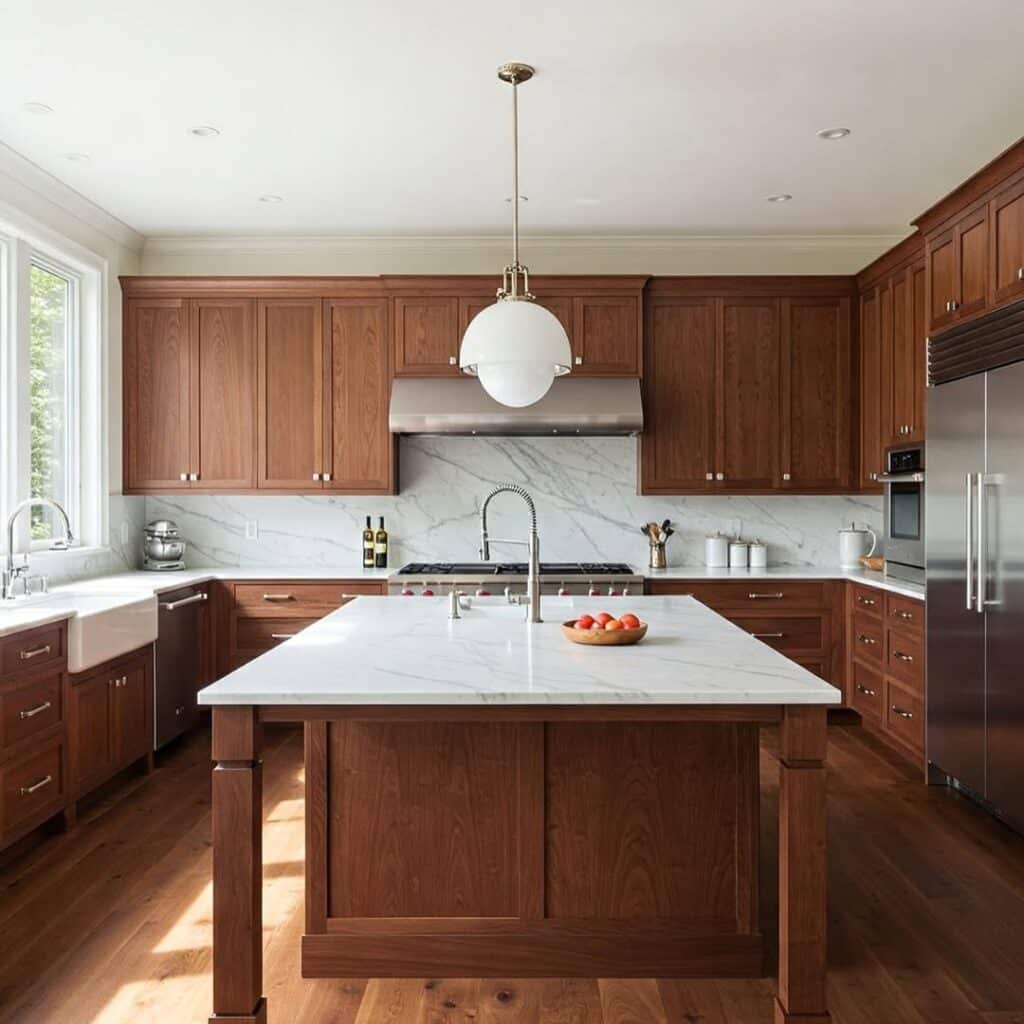 Farmhouse Kitchen with Red Oak and Marble