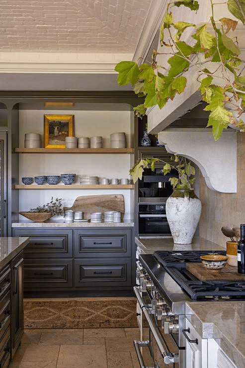 Gray Cabinetry Open Shelving