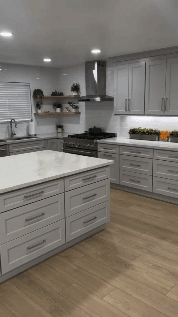 Gray Cabinets and a Warm Wood Floor