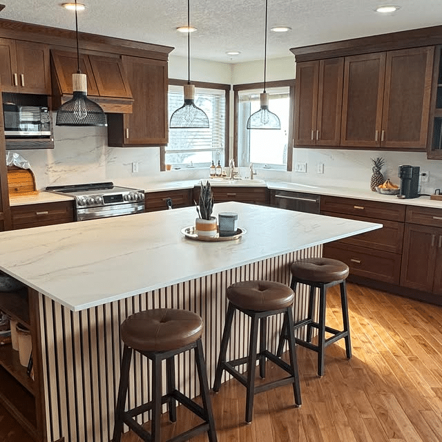 Modern Red Oak with a Waterfall Island