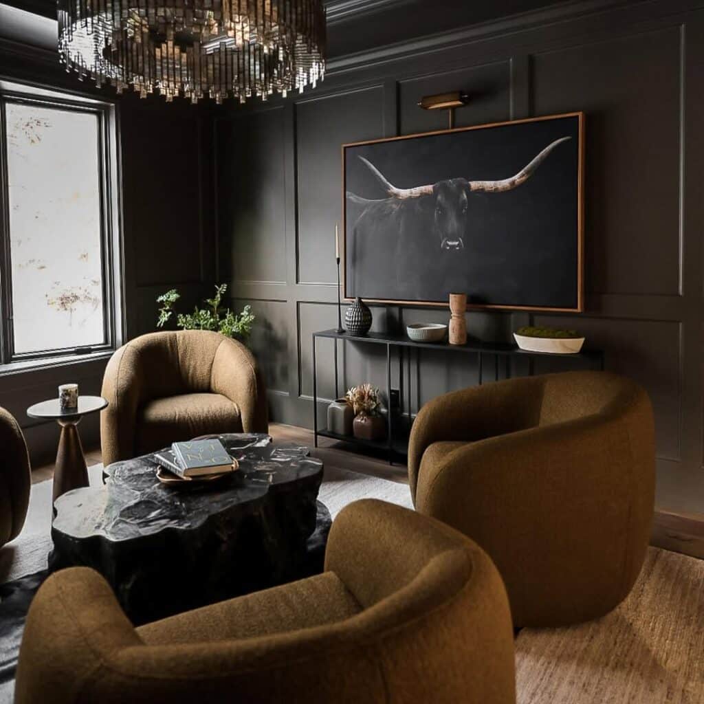 Olive furniture with rounded silhouettes