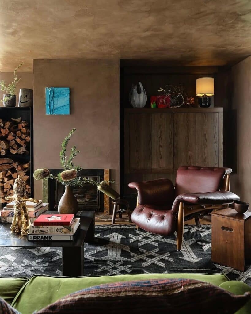 Rustic Brown Leather Living Room