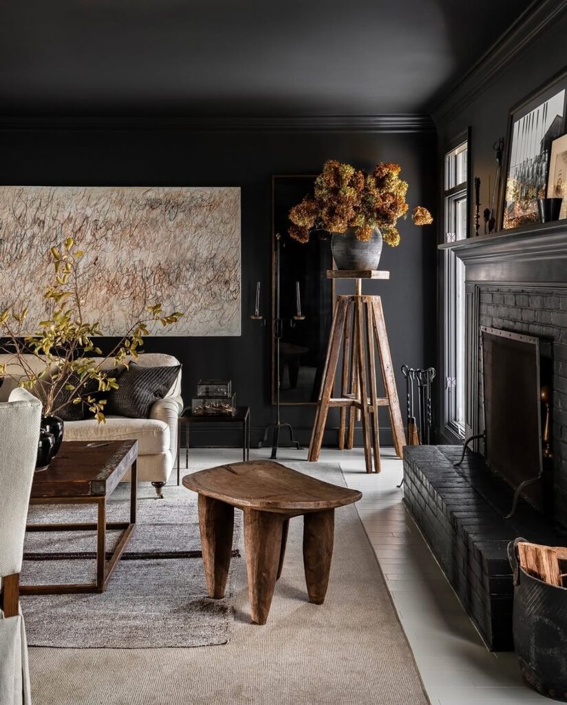 Rustic Earth Tones in a Charcoal Room