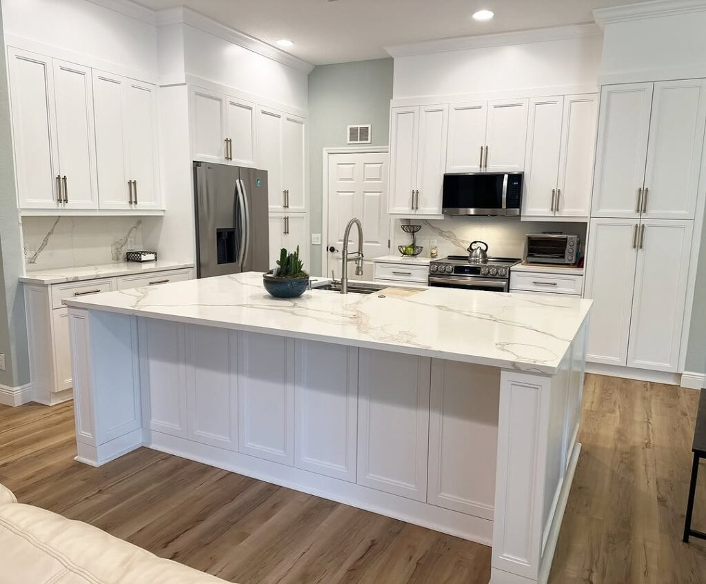 Shaker Cabinets Paired with Gold Quartz