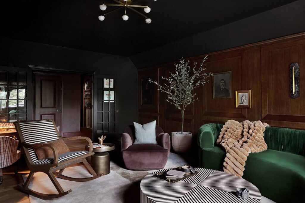 Walnut and Green Velvet Living Room