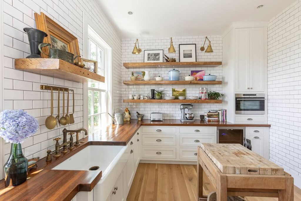 Warm Wood and Ivory Cabinets