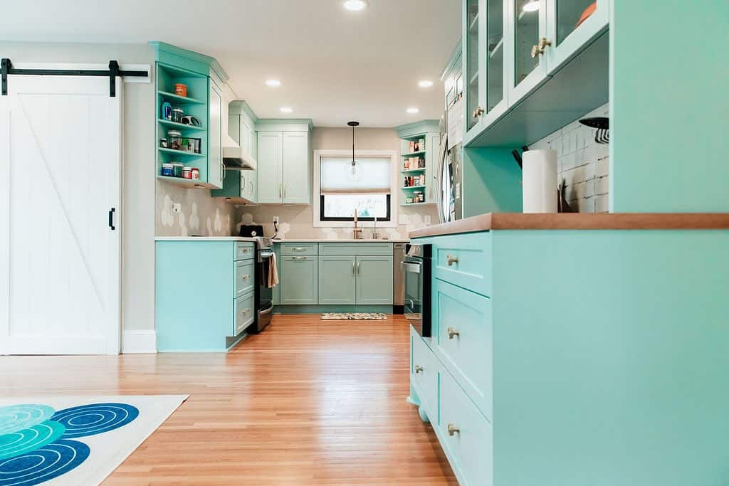 Aqua Blue Kitchen Butcher Block Counters
