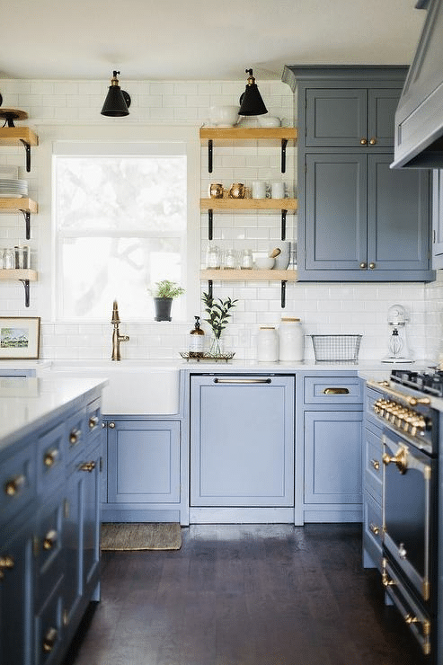 Denim Blue Kitchen Copper Pulls