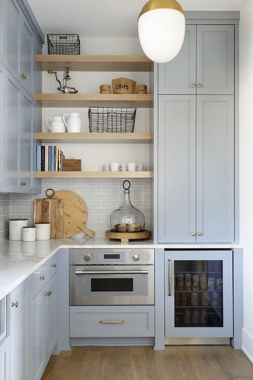 Periwinkle Kitchen Open Shelves