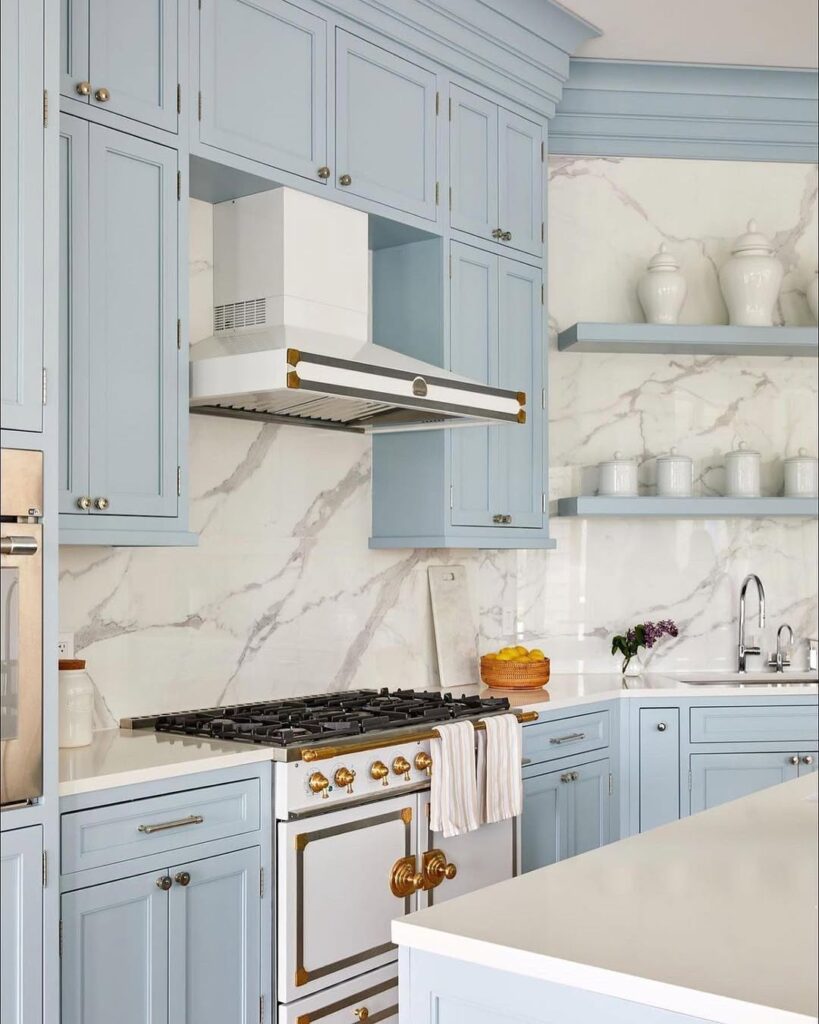 Powder Blue Marble Kitchen