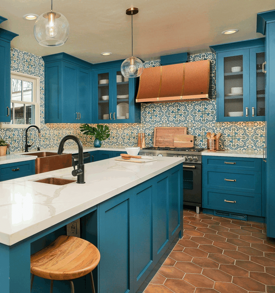 Turquoise Patterned Tile Kitchen