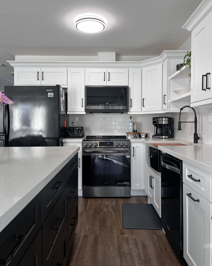 Black Appliances and White Cabinets