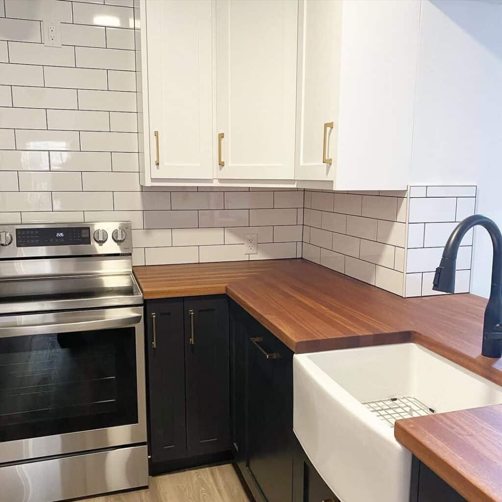 Black Cabinetry and Subway Tile Backsplash