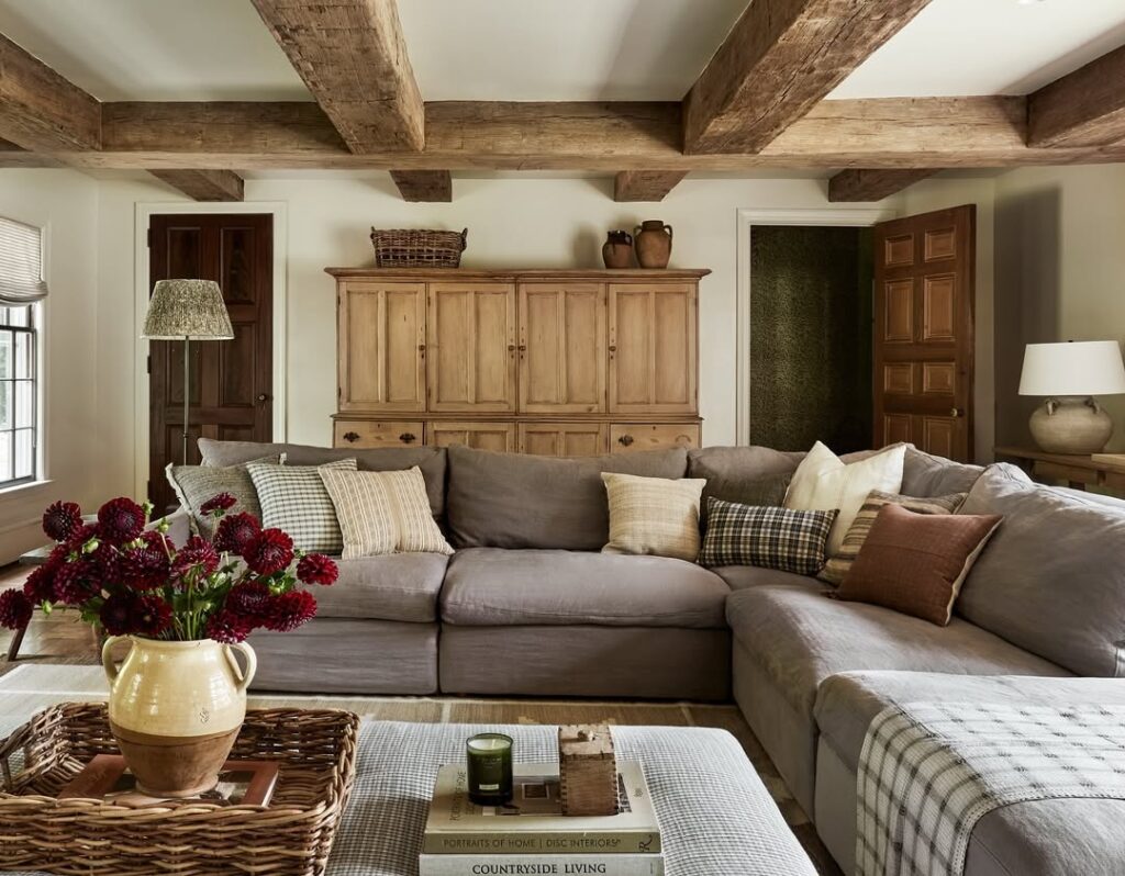 Exposed Timber Beams in a Heritage Farmhouse Living Room