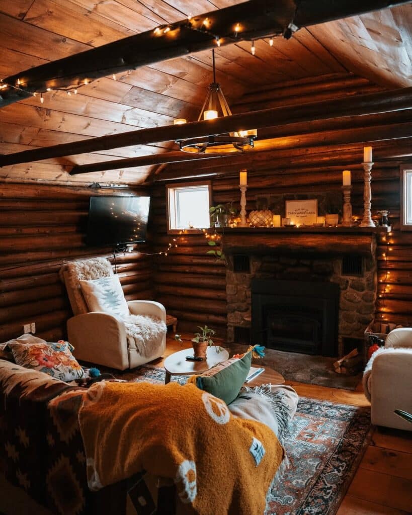 Rustic Cabin With Stone Hearth