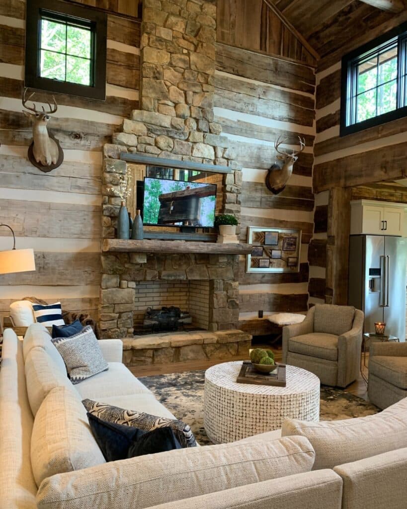 Rustic Stacked Stone Hearth