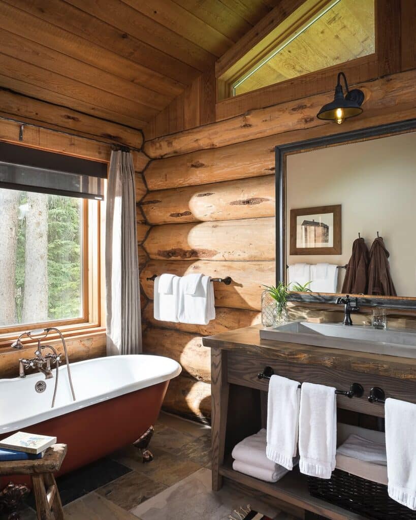Rustic Winter Cabin Clawfoot Tub