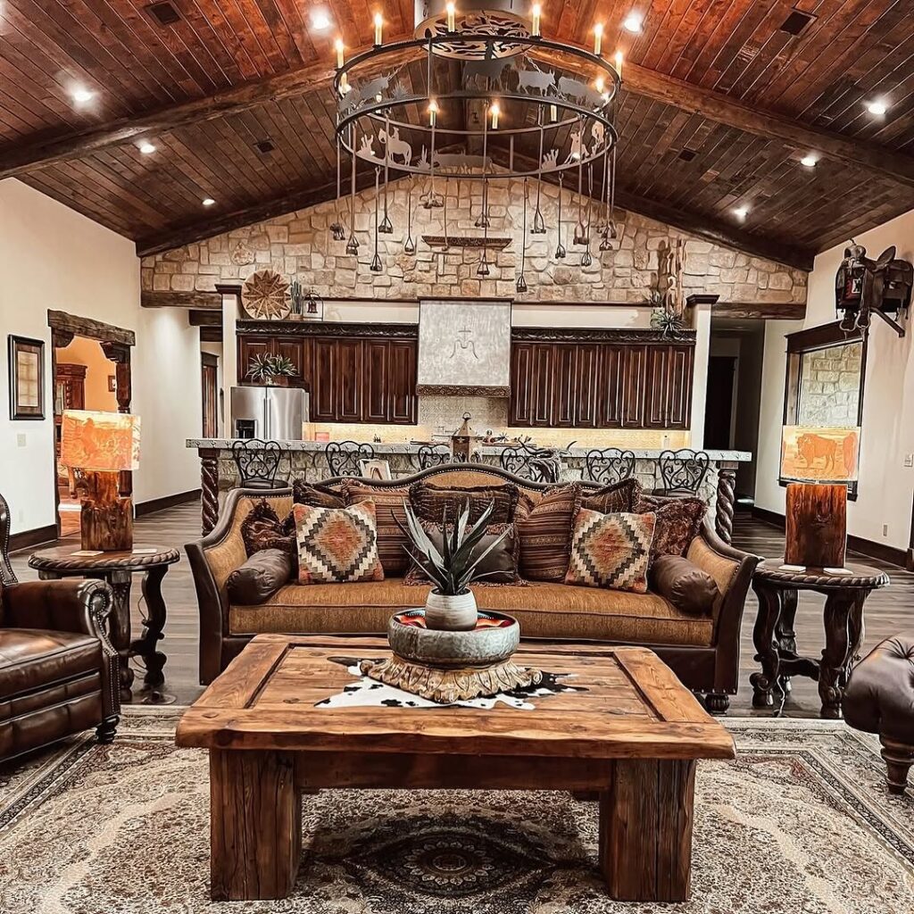Southwestern Lodge Living Room Rustic Ironwork