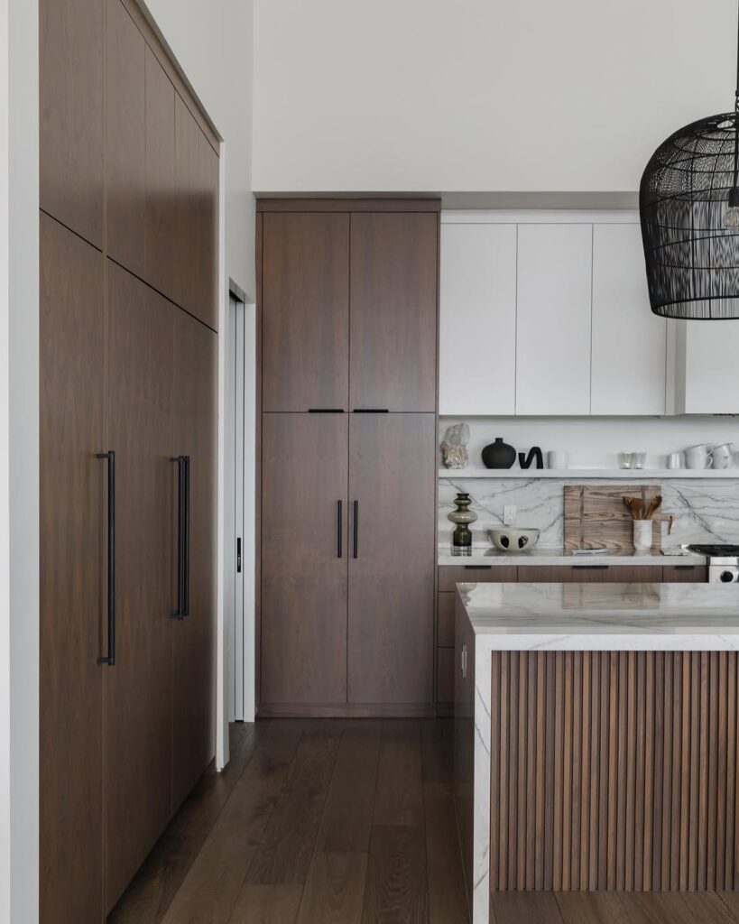 Walnut and White Cabinets