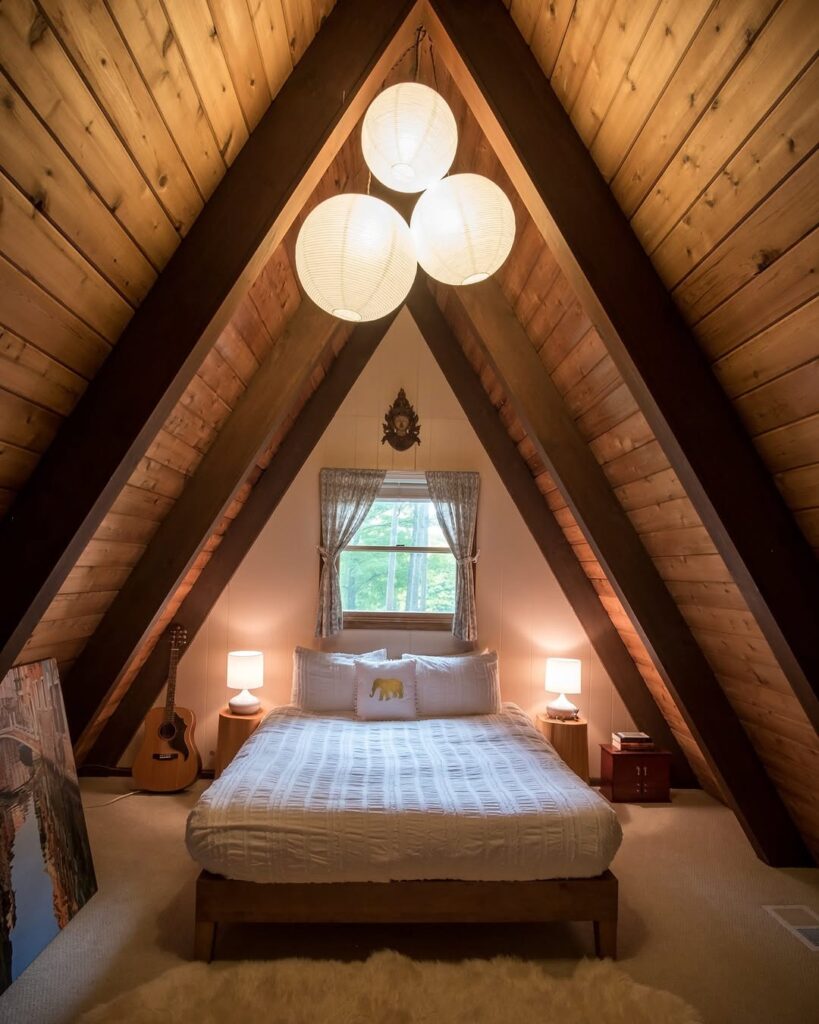 Winter A-Frame Nook with Soft Light and Triangular Roof