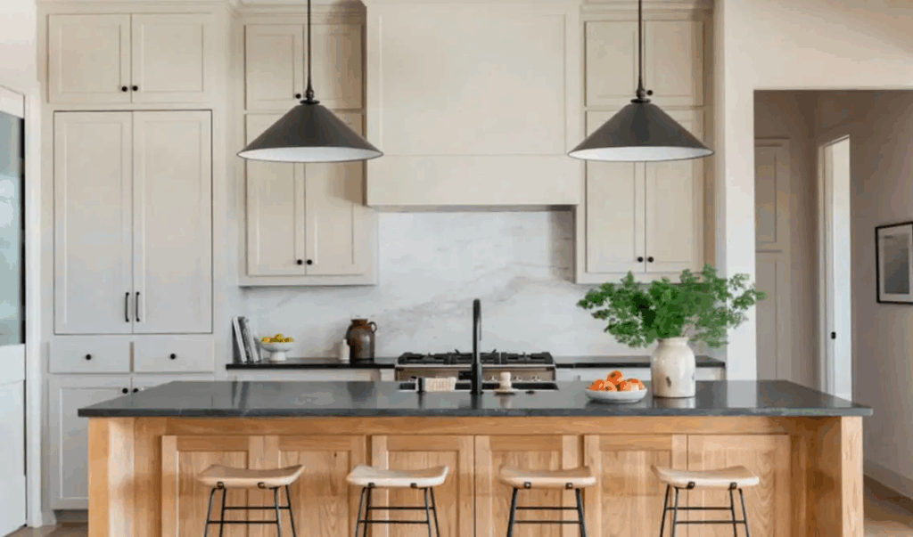 Contrasting Island Beige Cabinets