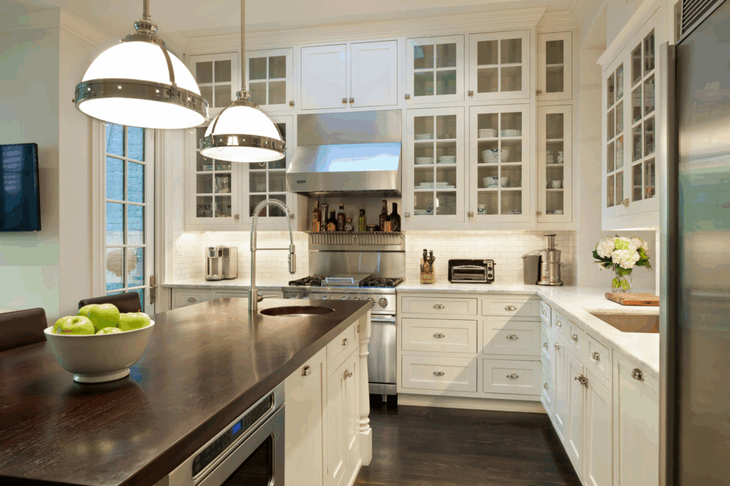 Glass Fronts Beige Cabinets