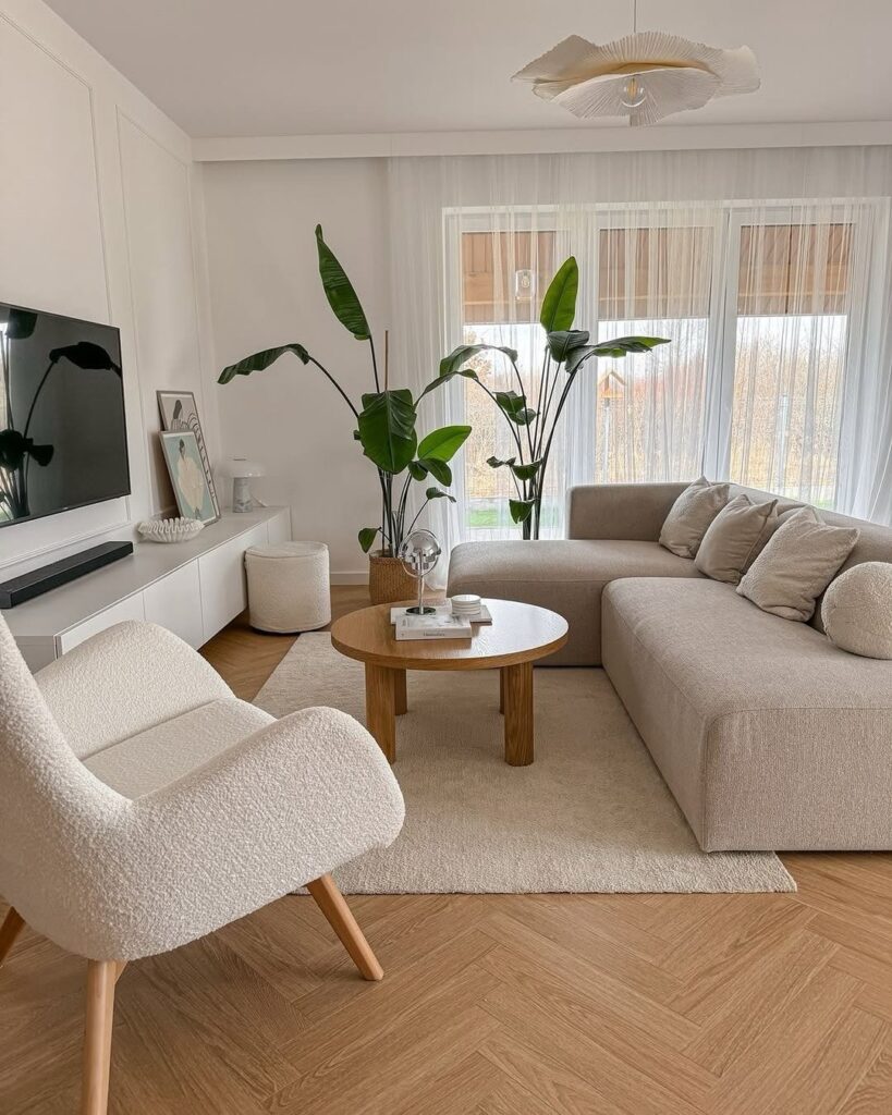 Neutral Living Room with Greenery and Natural Materials