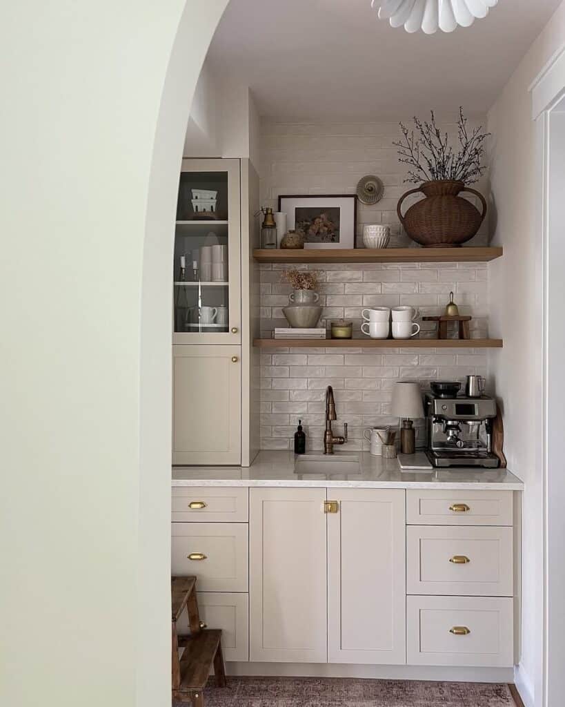 Open Shelving Beige Cabinets