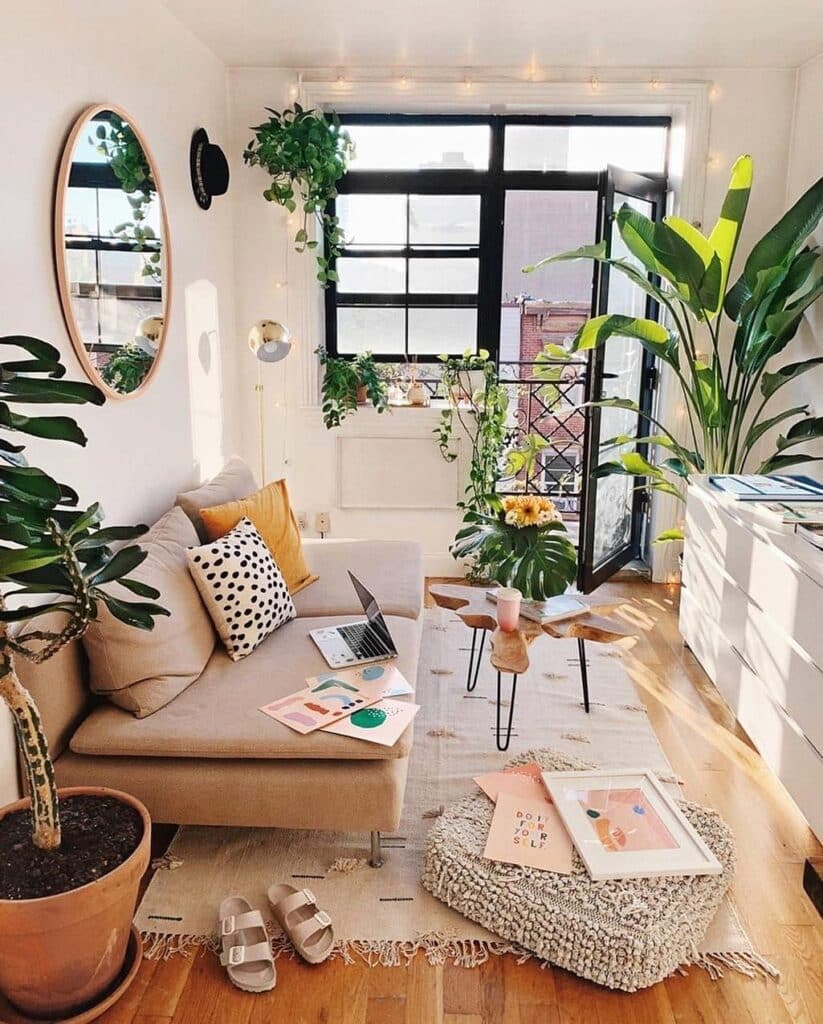 Urban Living Room with Indoor Plants and Morning Light