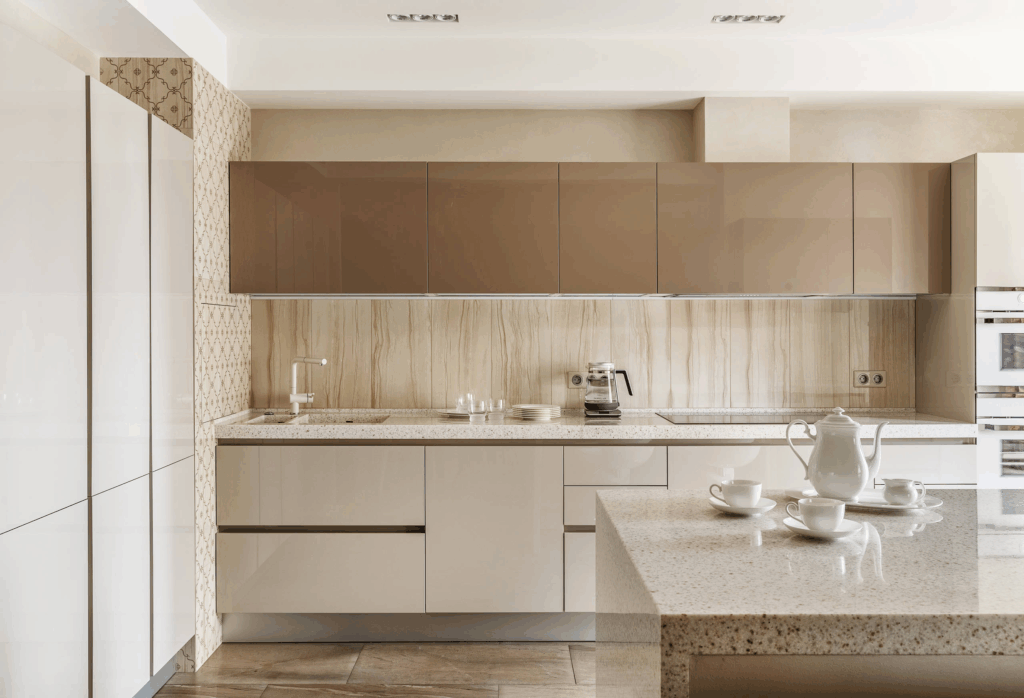 Vertical Paneling Beige Cabinets