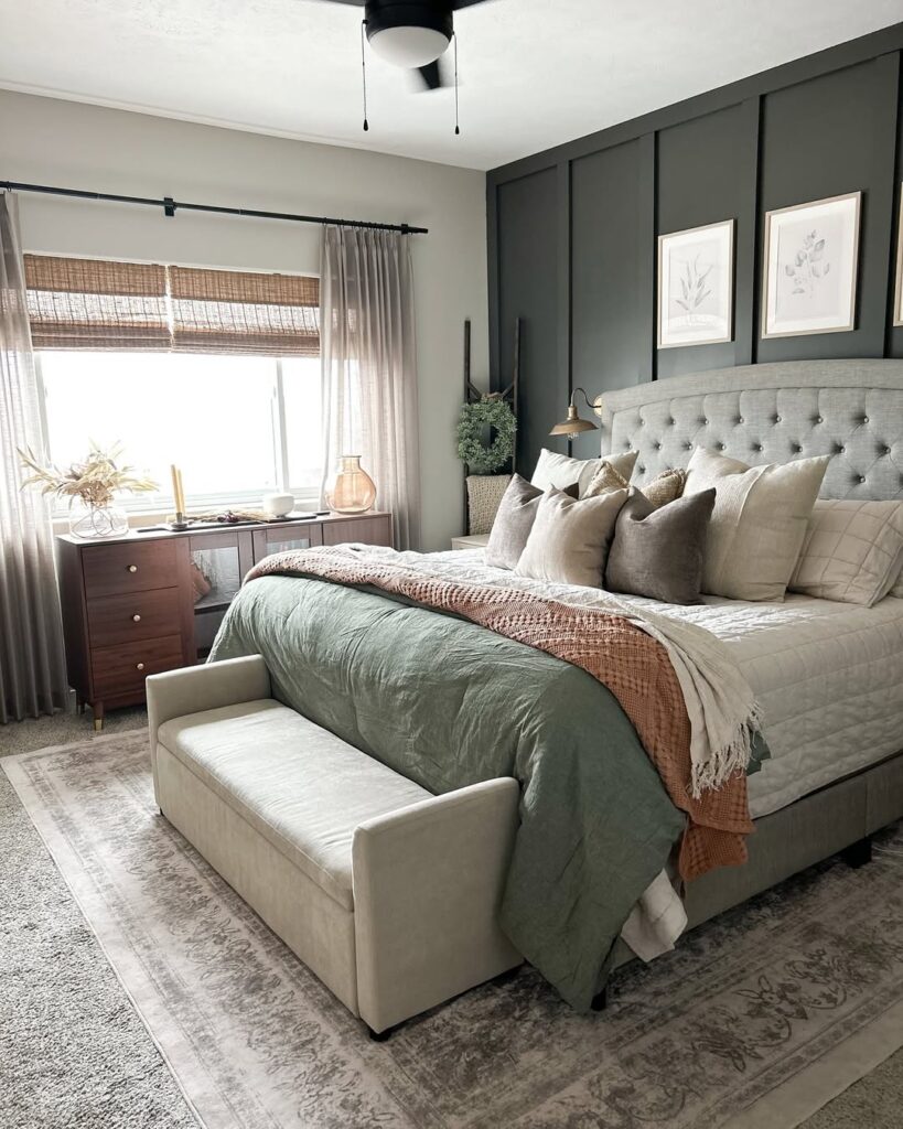 Earth-Toned Bedroom with a Green Wall