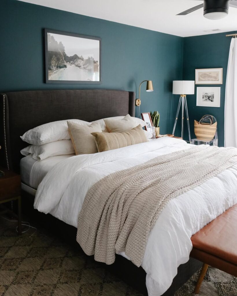 Warm Neutral Teal Bedroom