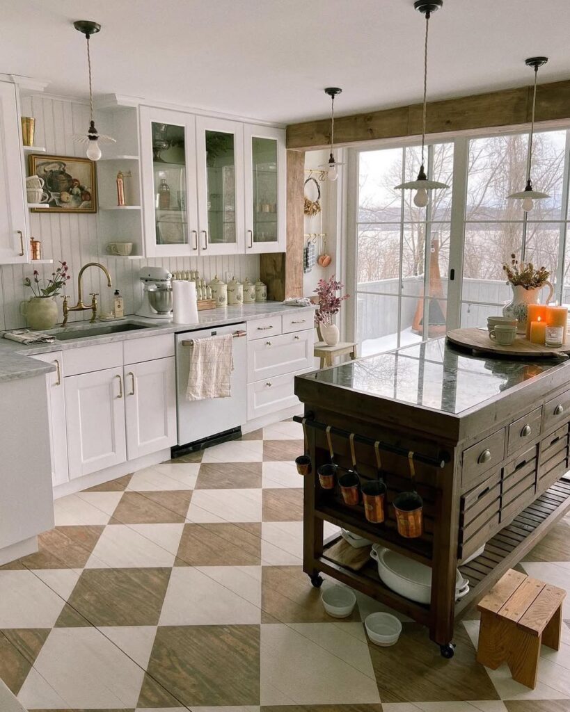 Weathered Wood Island and Diamond Tile