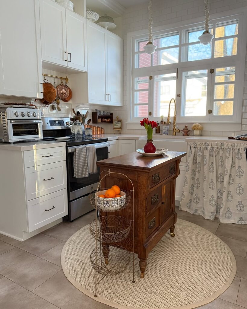Wood Kitchen Island and Antique Copper Details