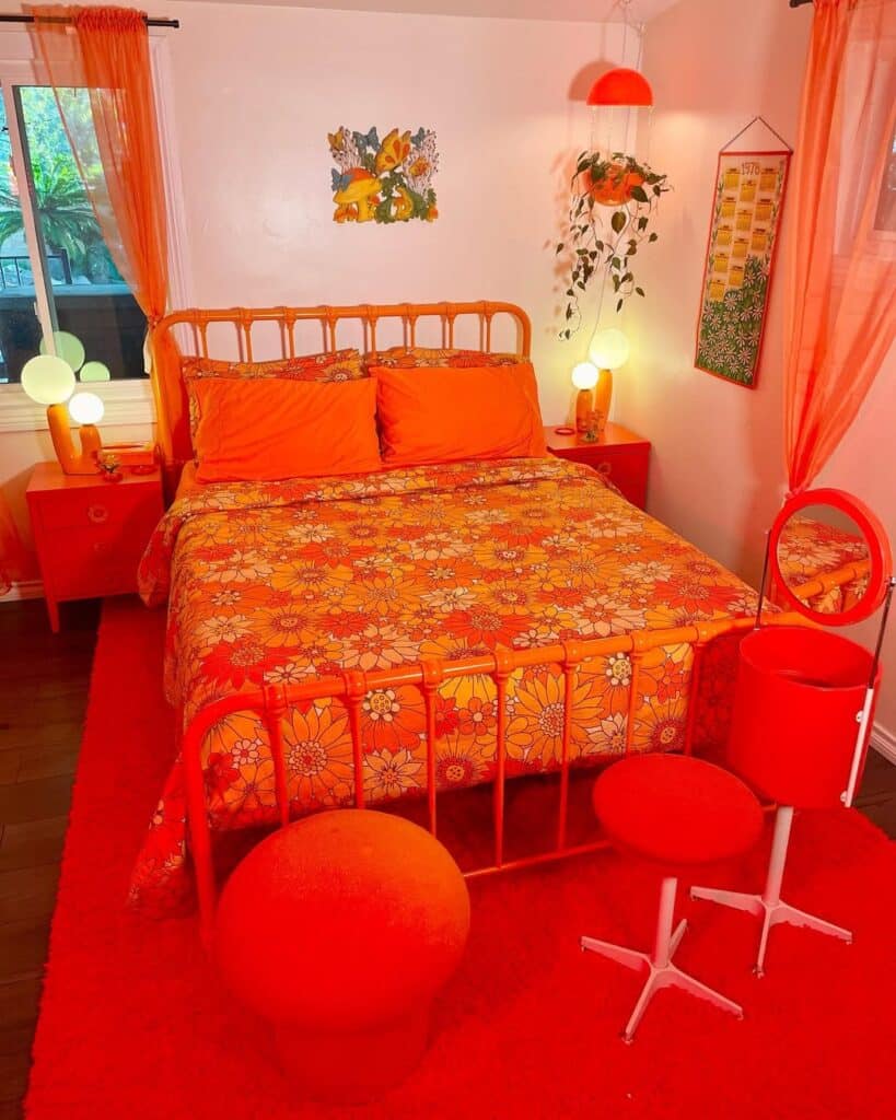 1970s Orange Floral Bedroom
