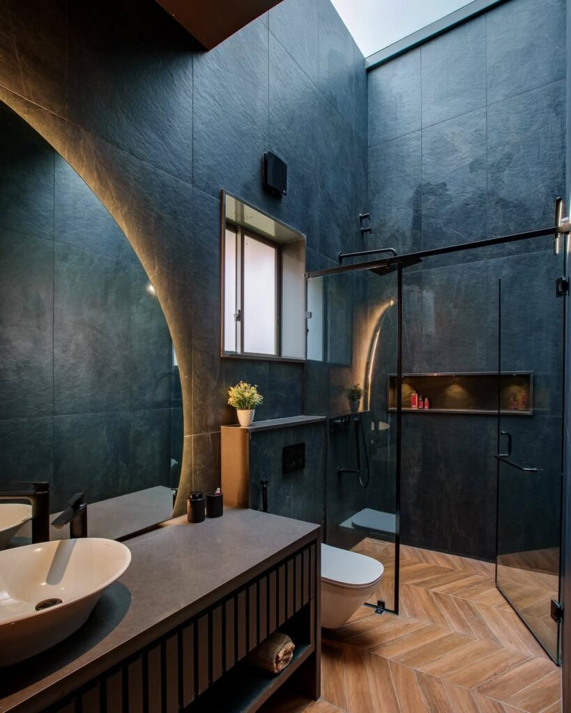 Charcoal Slabs With Curved Architecture