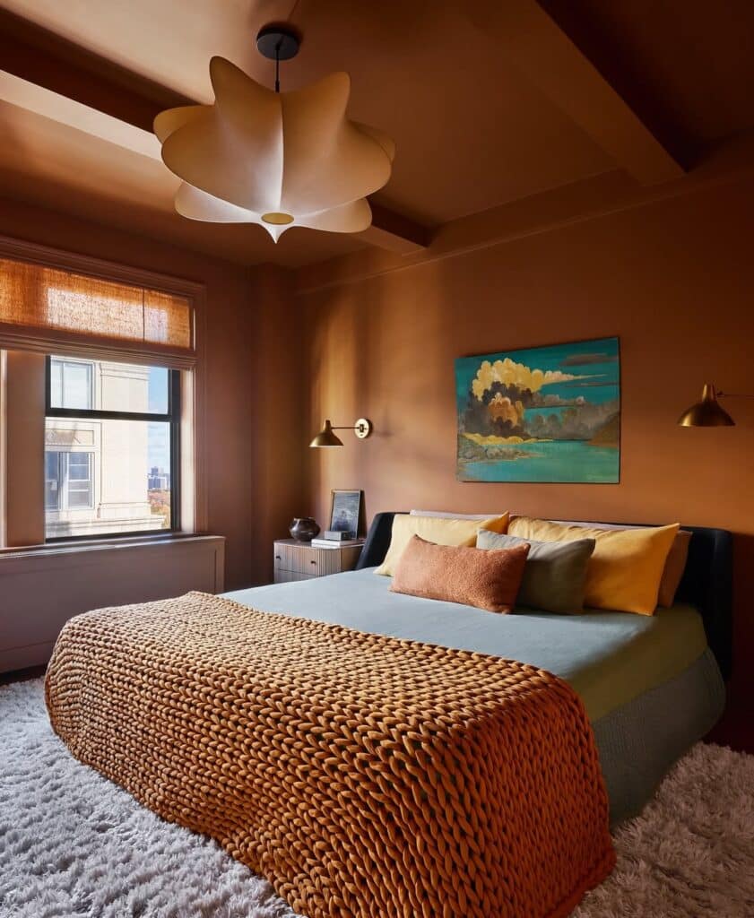 Chunky Knit Accents in a Cinnamon Bedroom