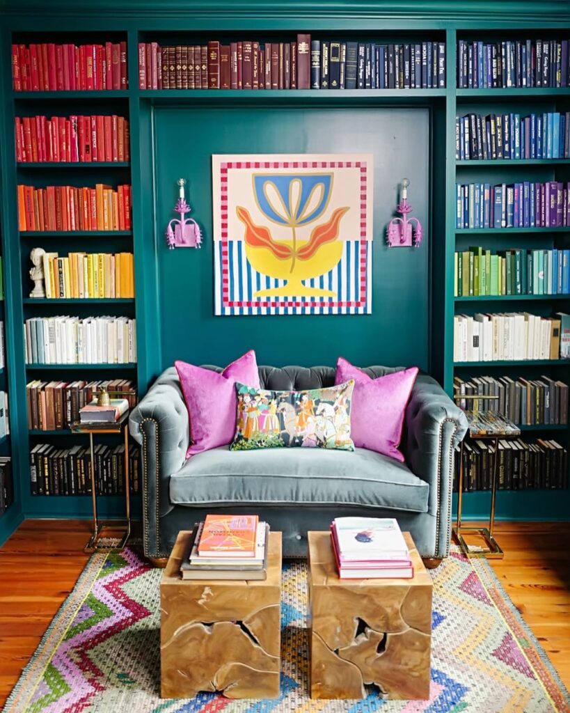 Eclectic Layered Teal Library