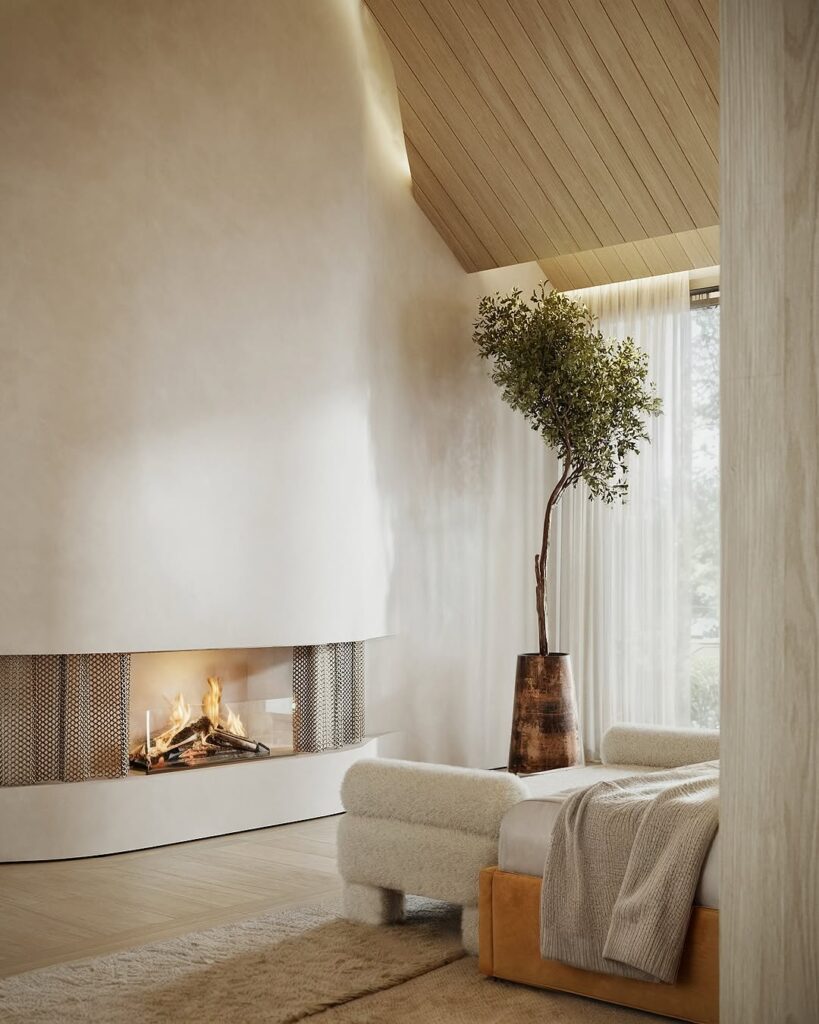 Minimalist Modern Bedroom Fireplace