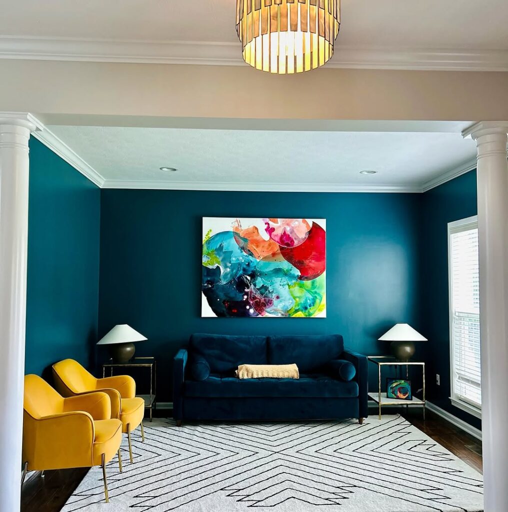 Modern Art Against Teal Walls