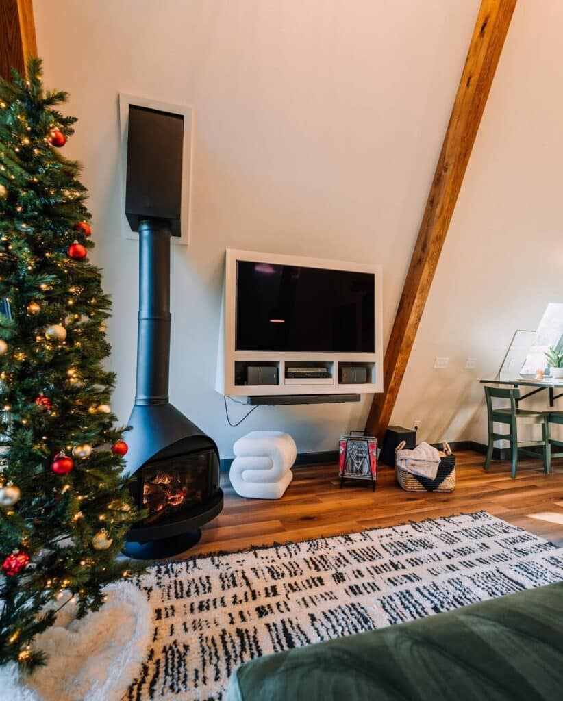 Modern Bedroom Fireplace with a Retro Cone Shape