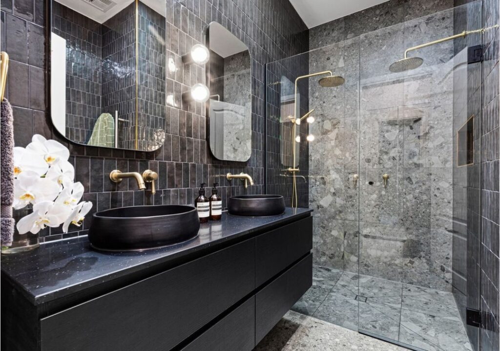 Moody Charcoal Terrazzo Washroom