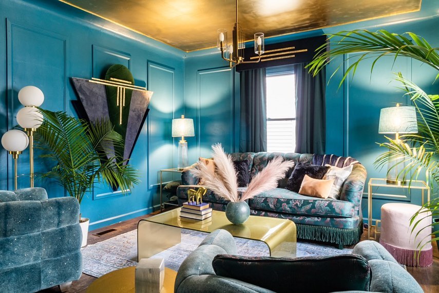 Teal Art Deco Living Room