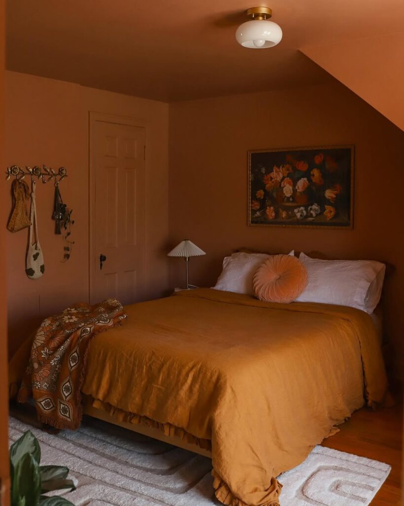 Terracotta Bedroom with Draped Platform Bed