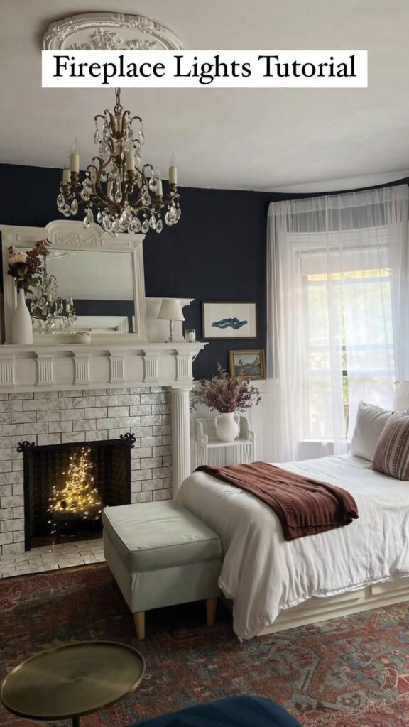 Vintage Nonworking Bedroom Fireplace with Fairy Lights