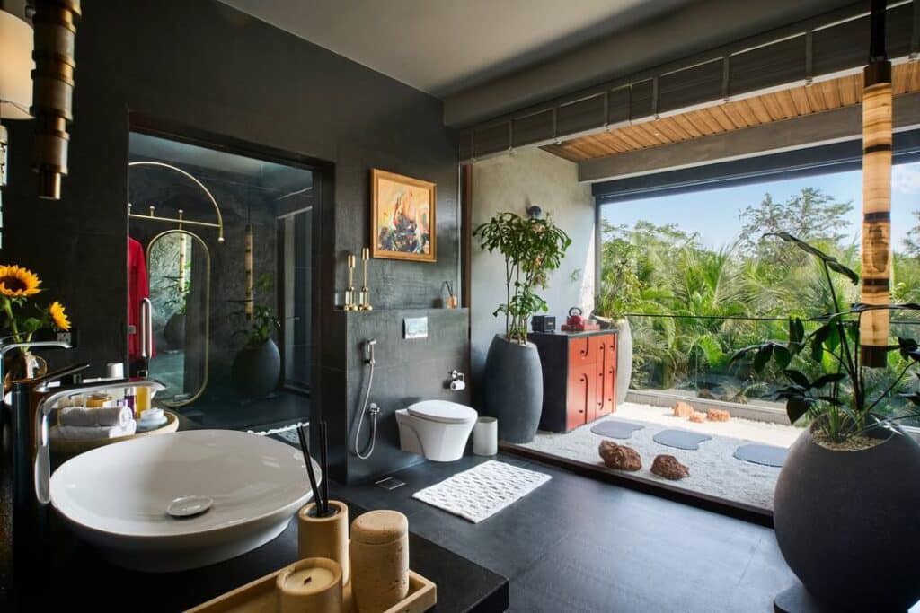Zen Bathroom with Black Stone and Jungle Style
