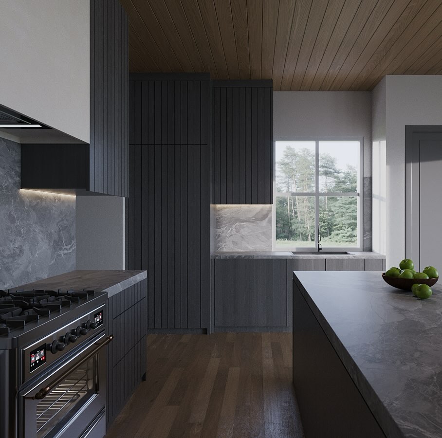 Dark Ceiling in a Dark Grey Kitchen